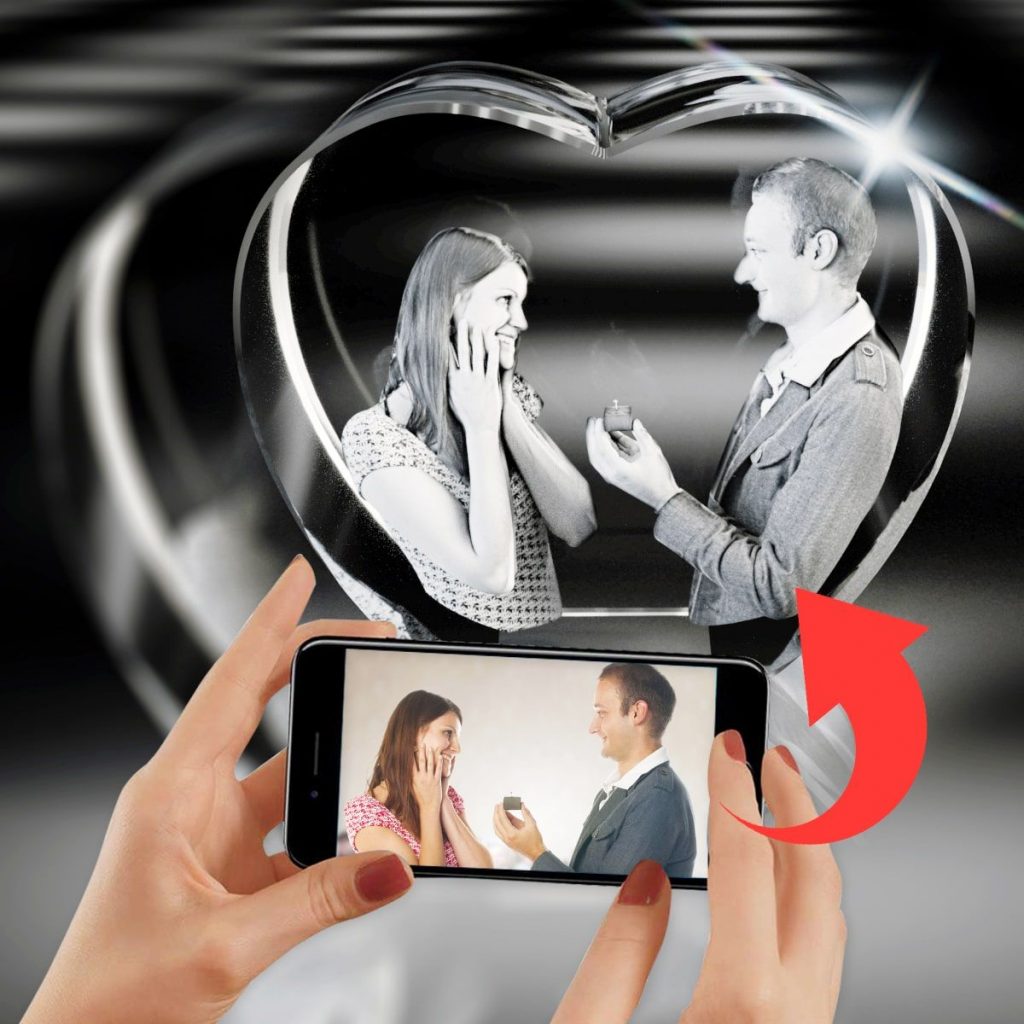 3D Crystal Heart With Etched Picture For Mother's Day - 3D Crystal Gift